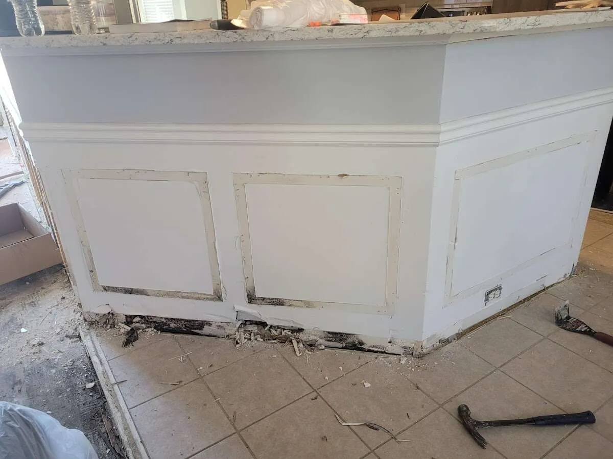 Water damage and mold on kitchen during Storm Damage Restoration in Hollymead